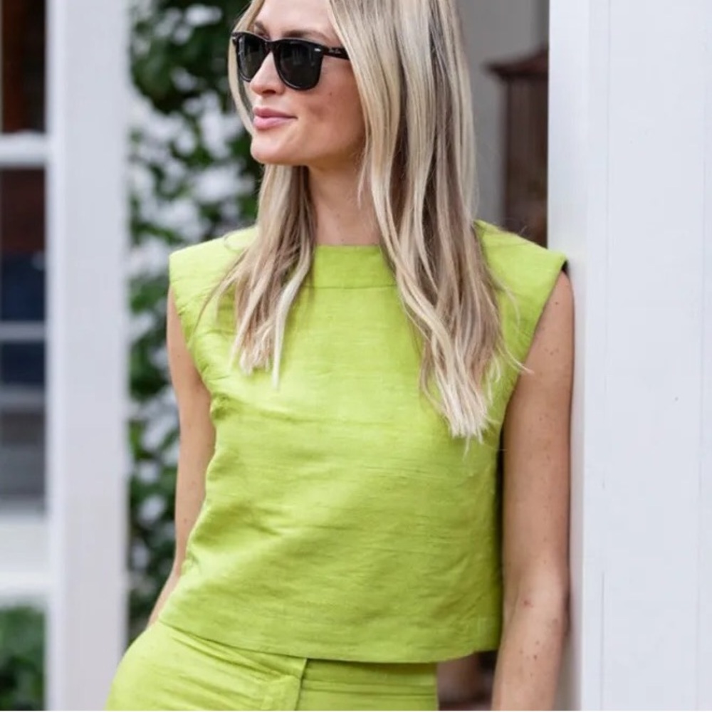 Julia Amory Chartreuse Green Sleeveless Slim Shell Top